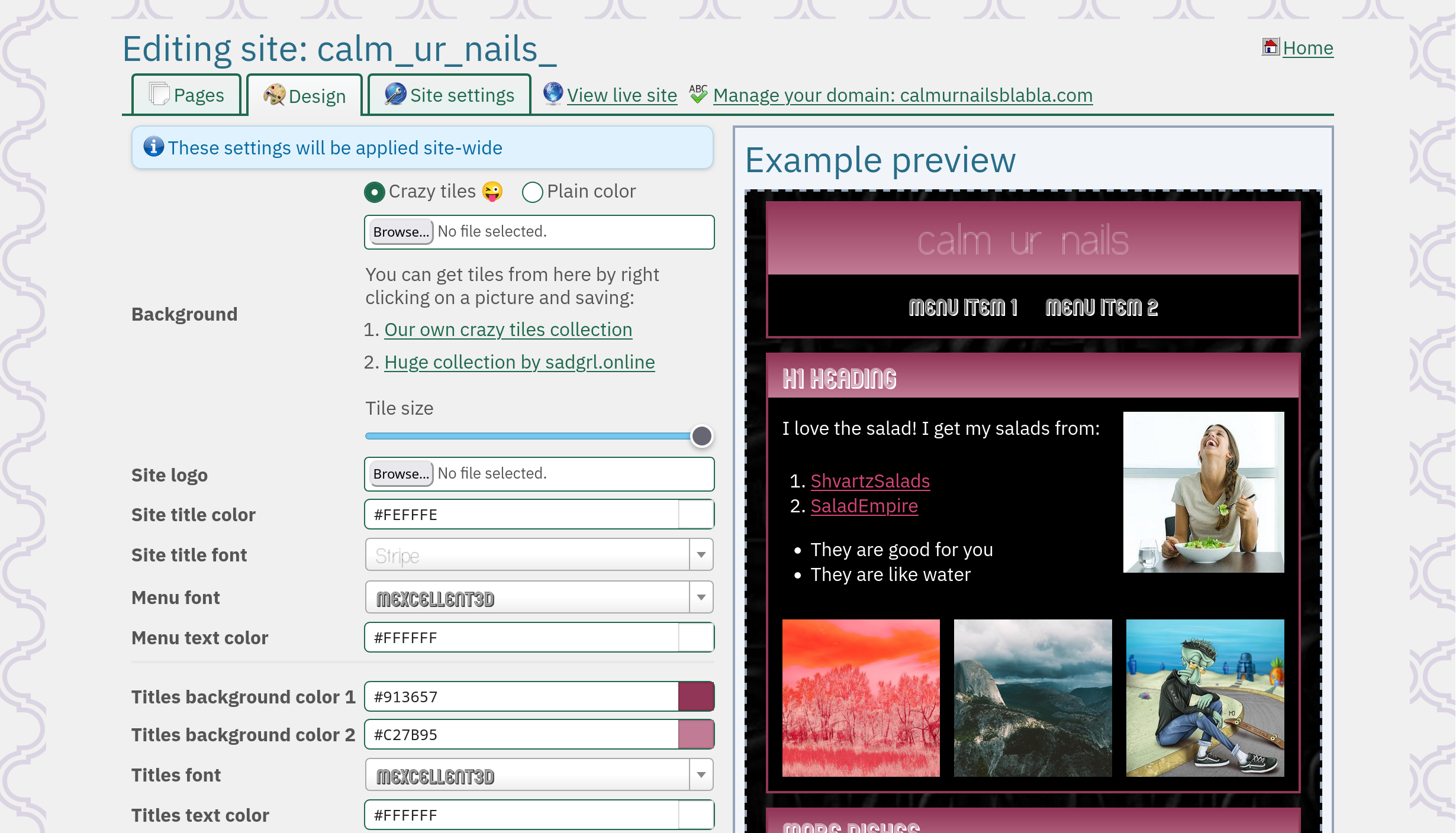 Resulting page with a main image